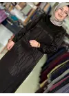 DEFRİNA DALGALI DESENLİ CUPRO ELBİSE SİYAH