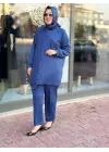 BAMBU MODAL MERSERİZE TUNİK VE PANTOLON TAKIM İNDİGO