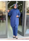 BAMBU MODAL MERSERİZE TUNİK VE PANTOLON TAKIM İNDİGO