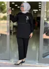 BAMBU MODAL MERSERİZE TUNİK VE PANTOLON TAKIM SİYAH
