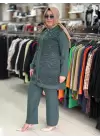 BELEN İPEK -TENCEL KARIŞIM PANTOLONLU TAKIM ZÜMRÜT
