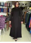 DEFRİNA BEL K.DERİ VE DESENLİ KOMBİ ELBİSE SİYAH