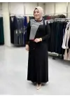 DEFRİNA ÇİZGİ DETAYLI FERMUARLI ELBİSE SİYAH