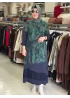 DEFRİNA DANTEL DETAYLI DESENLİ CUPRO ELBİSE LACİVERT