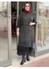DEFRİNA DANTEL DETAYLI DESENLİ CUPRO ELBİSE SİYAH