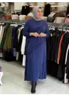 DEFRİNA DİKİŞ DETAYLI CUPRO ELBİSE LACİVERT