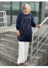 DEFRİNA ÖNÜ DESENLİ B. BEDEN CUPRO TUNİK LACİVERT