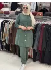 DEFRİNA OVERLOK DİKİŞLİ DÜĞMELİ PANTOLONLU TAKIM YEŞİL