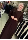 DEFRİNA SİMLİ DÜĞME DETAYLI ELBİSE KAHVERENGİ
