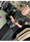 DERİ SÜET MODAL KARIŞIMLI ETEK TUNİK YELEK TAKIM SİYAH