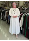DERİNSTORE JAKARLI ELBİSE EKRU