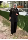 DERİNSTORE ÖNÜ TAŞLI TUNİK PANTOLONLU TAKIM SİYAH