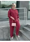 DERİNSTORE TENCEL KUMAŞ PANTOLONLU TAKIM Bordo