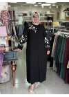 DULE ÇİÇEKLİ KREP FERACE SİYAH