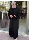 DULE SAÇAKLI KREP FERACE SİYAH