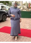 GAZE BROŞLU ETEKLİ TAKIM İNDİGO