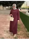 GAZE İŞLEMELİ ELBİSE Bordo