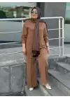 GÖMLEĞİ TAŞLI PANTOLONLU TAKIM KAHVERENGİ