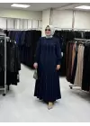 JUKİ EL İŞLEMELİ BONCUK DETAYLI ELBİSE LACİVERT