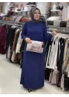 JUKİ ETEĞİ PLİSE DETAYLI ELBİSE İNDİGO