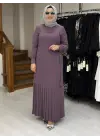 JUKİ ETEĞİ PLİSE DETAYLI ELBİSE MOR