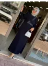 juki işlemeli kübra elbise İNDİGO