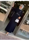 juki işlemeli kübra elbise LACİVERT