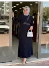 juki işlemeli kübra elbise LACİVERT