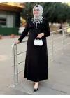 JUKİ YAKA TAŞ DETAYLI ELBİSE SİYAH