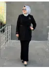 KADİFE DETAYLI ŞIK 3 LÜ TAKIM SİYAH
