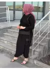 KREM FİLE DETAYLI İÇLİKLİ PANTOLONLU TAKIM SİYAH