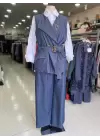KREM KOT YELEKLİ TAKIM MAVİ