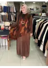 MİHRİBAN ÇAĞLI KAPAKLI İPEK ELBİSE KAHVERENGİ