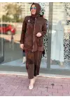 MİHRİBAN İPEK KUPRA TAKIM KAHVERENGİ