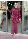 PUREVA İPEK KUPRA TUNİK PANTOLON TAKIM Bordo