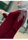 ŞARDONLU MODAL ELBİSE Bordo