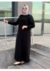 ŞARDONLU MODAL ELBİSE SİYAH