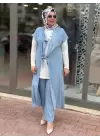 SELAM GİYİM FLAMERY TENCEL PANTOLONLU TAKIM MAVİ