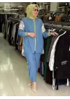 SELAM GİYİM FLAMERY TENCEL PANTOLONLU TAKIM MAVİ