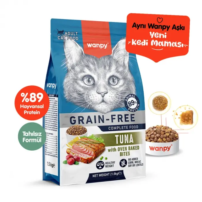 Wanpy Tahılsız Ton Balıklı Yetişkin Kedi Kuru Maması 1.5 kg
