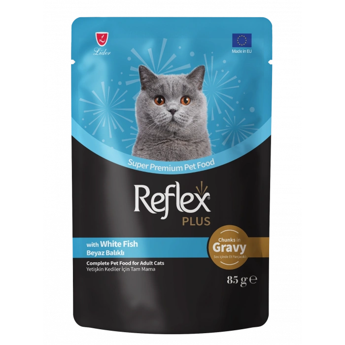 Reflex Plus Sos İçinde Et Parçacıklı Beyaz Balıklı Yaş Mama 85 Gr