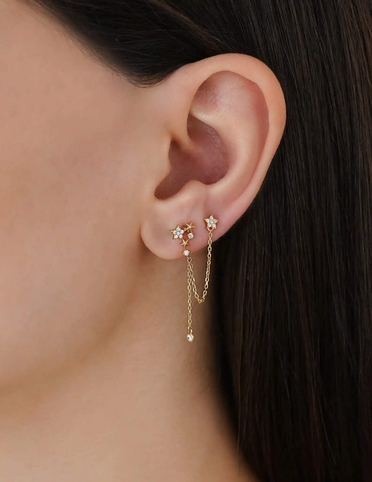 İkili Yıldız Zincir Tragus Piercing