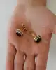 Siyah Mineli Altın Erkek Kol Düğmesi