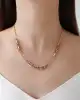 Pembe Taşlı Bold Ataç Zincirli Altın Kolye