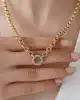 Taşlı Halka Uçlu Altın Zincir Kolye