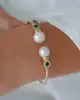 Yeşil Taşlı İncili Altın Bileklik