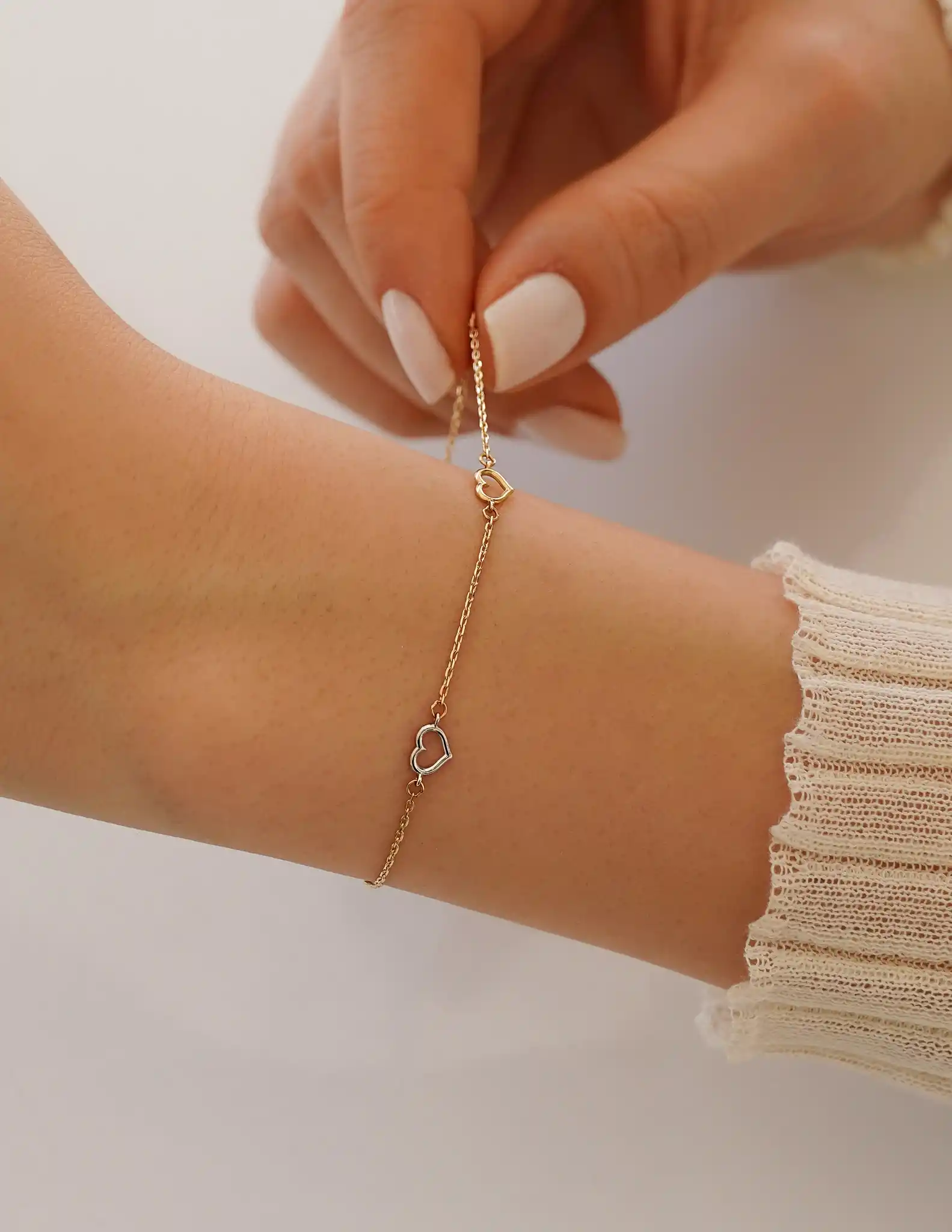 Üç Renk Mini Kalp Altın Bileklik