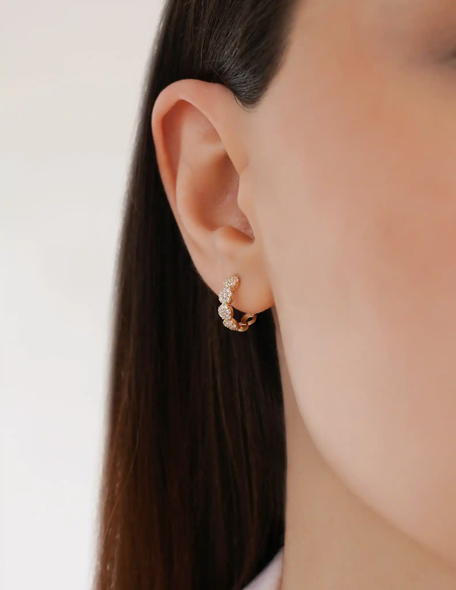 Mini Daireli Taşlı Halka Küpe