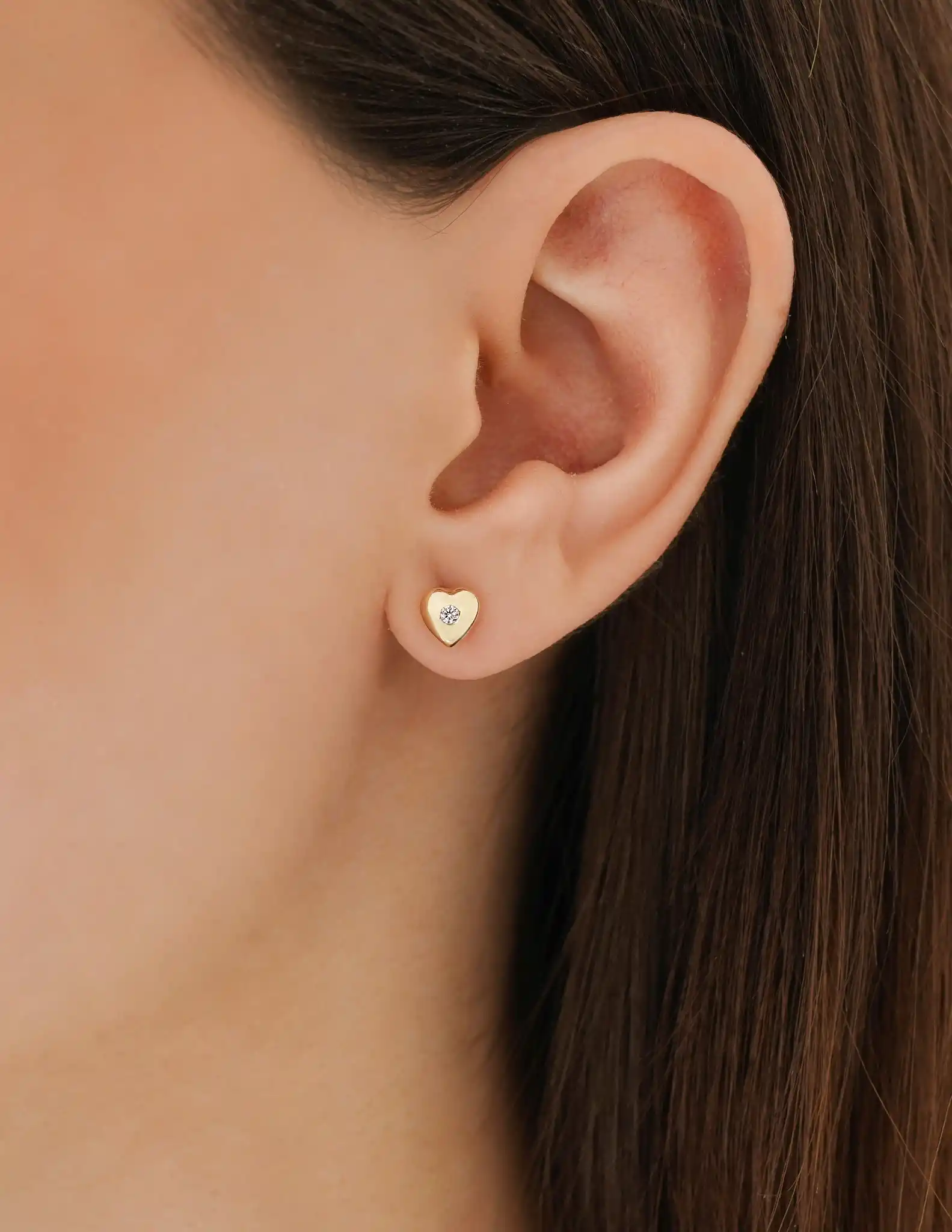 Tek Taşlı Kalp Küpe