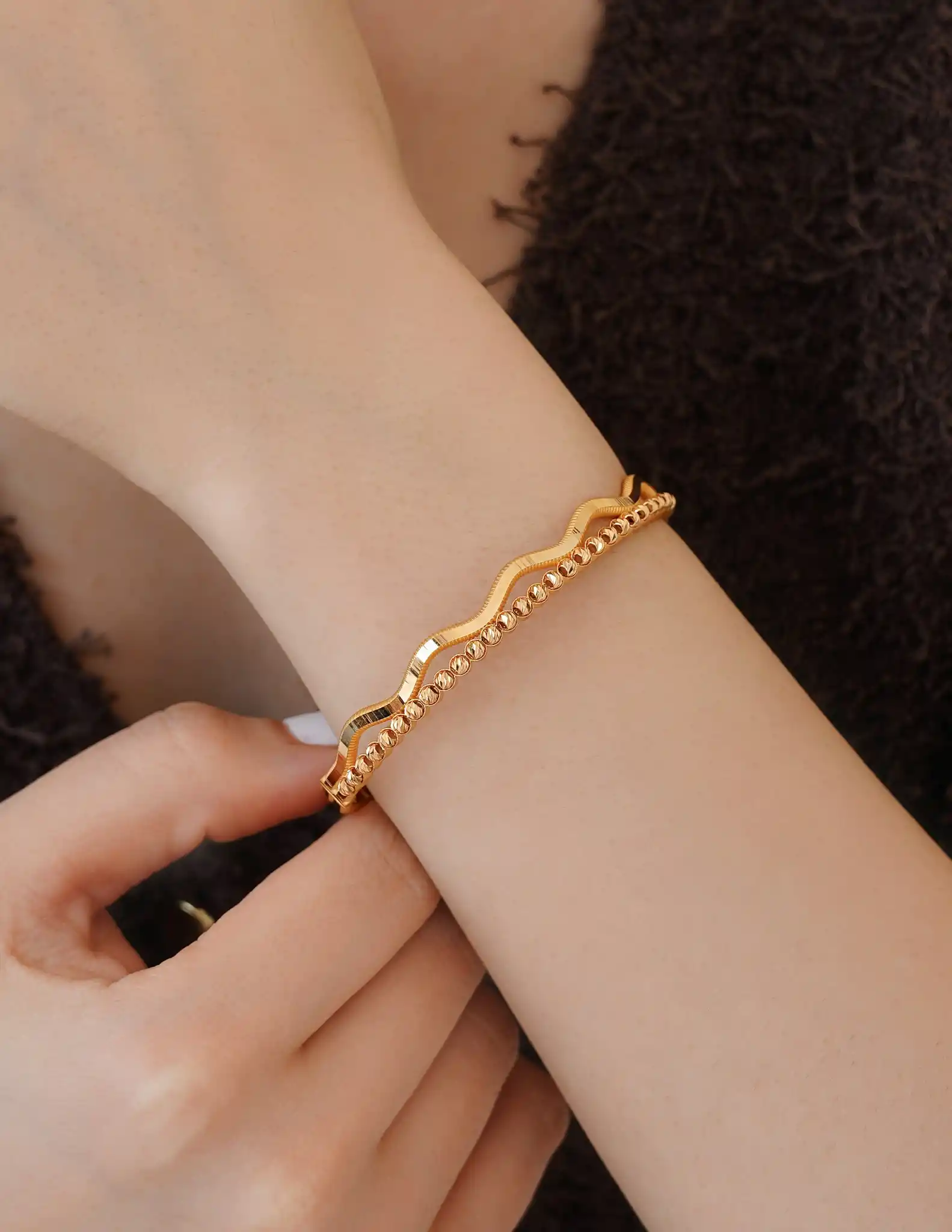 22 Ayar Dorika Toplu Zigzag Ajda Kelepçe Bileklik